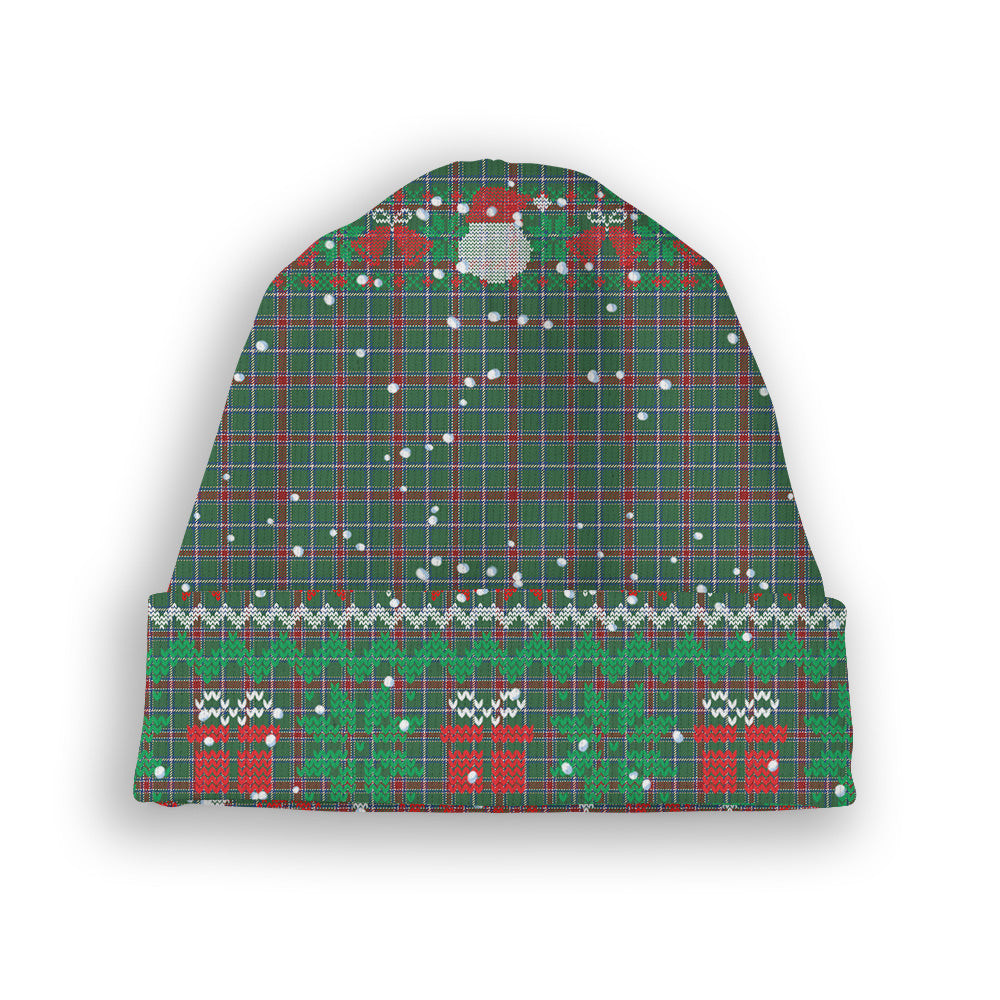 ScotsTee Shop Scottish Spence Fragment Modern Clan Tartan Plaid Christmas Deer Snowman Snowflake Bell Knit Beanie
