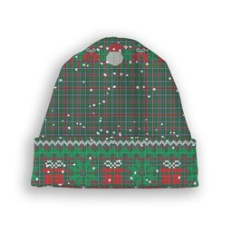 ScotsTee Shop Scottish Spence Fragment Modern Clan Tartan Plaid Christmas Deer Snowman Snowflake Bell Knit Beanie