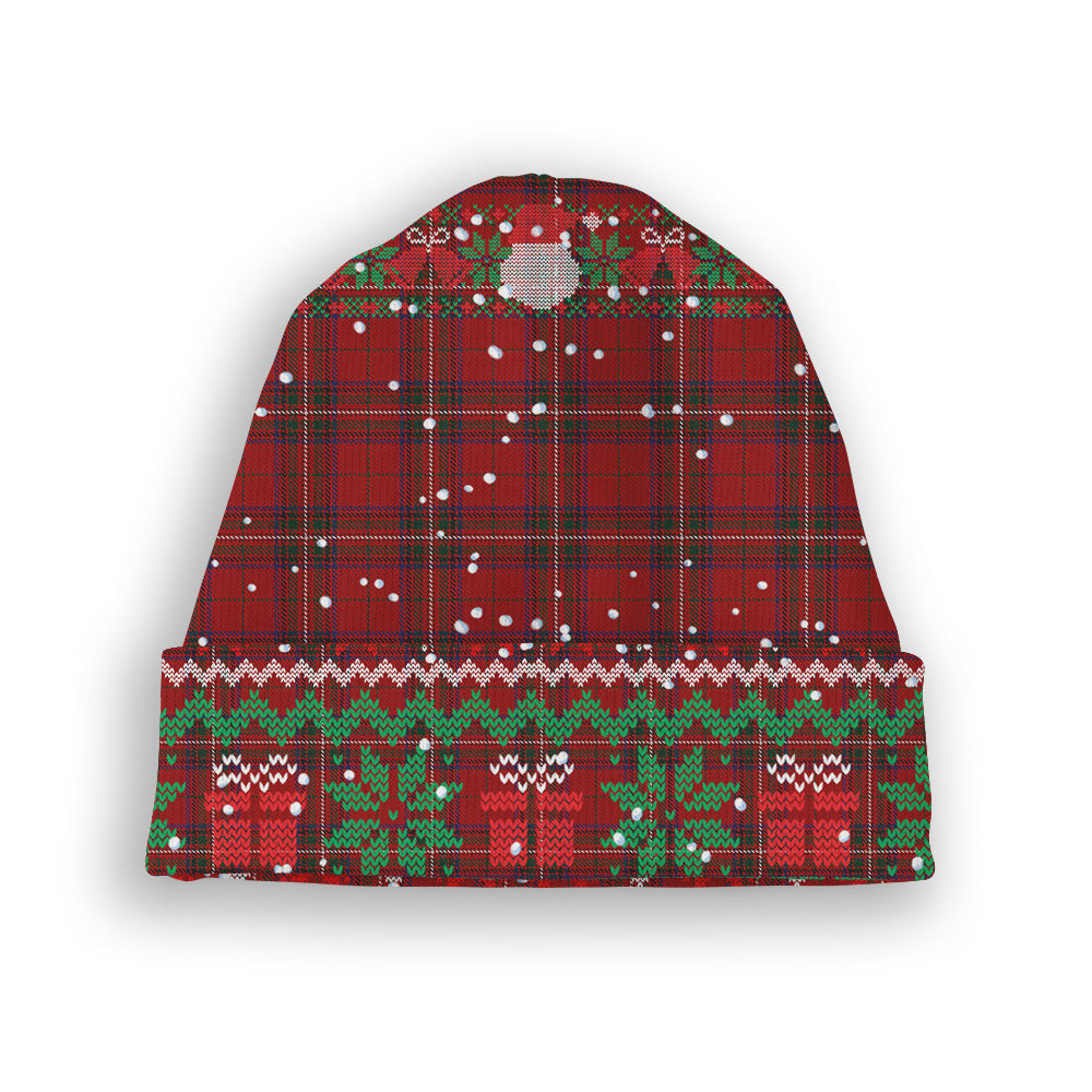 ScotsTee Shop Scottish Stewart of Rothesay 1 Tartan Plaid Christmas Deer Snowman Snowflake Bell Knit Beanie