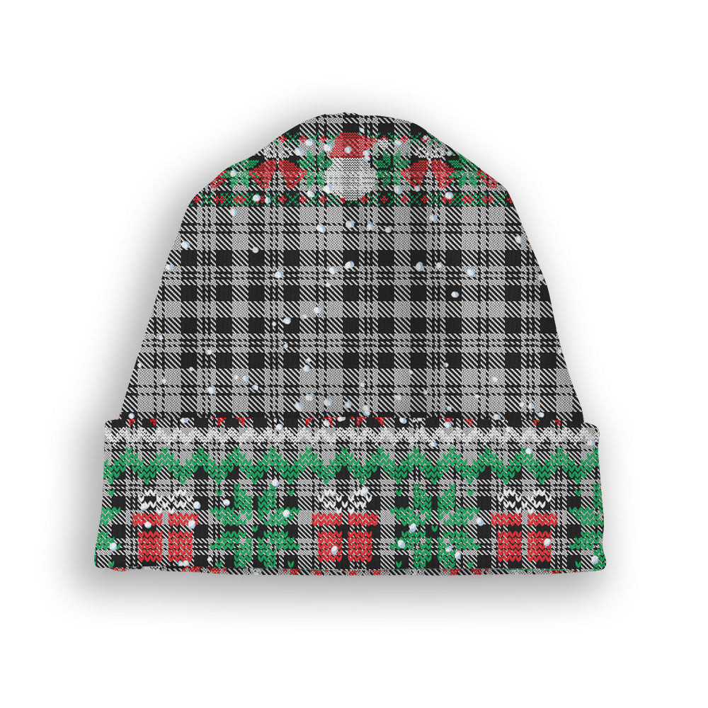 ScotsTee Shop Scottish Scott B&W 1850 Tartan Plaid Christmas Deer Snowman Snowflake Bell Knit Beanie