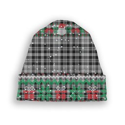 ScotsTee Shop Scottish Scott B&W 1850 Tartan Plaid Christmas Deer Snowman Snowflake Bell Knit Beanie