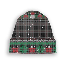 ScotsTee Shop Scottish Thomson Grey Tartan Plaid Christmas Deer Snowman Snowflake Bell Knit Beanie