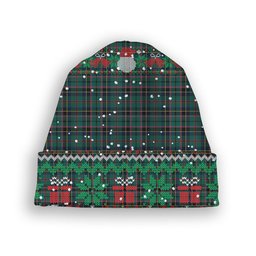 ScotsTee Shop Scottish Stevenson Modern Tartan Plaid Christmas Deer Snowman Snowflake Bell Knit Beanie