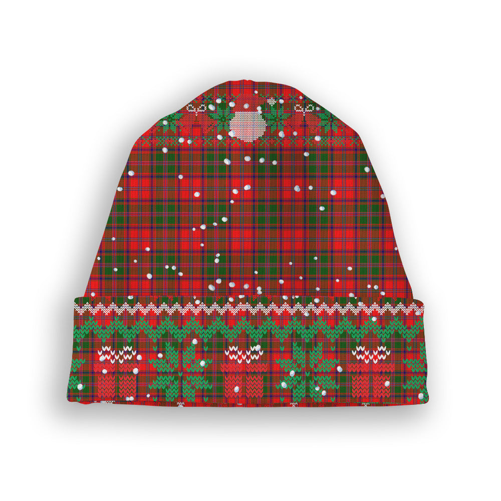 ScotsTee Shop Scottish Stewart of Appin Modern Tartan Plaid Christmas Deer Snowman Snowflake Bell Knit Beanie