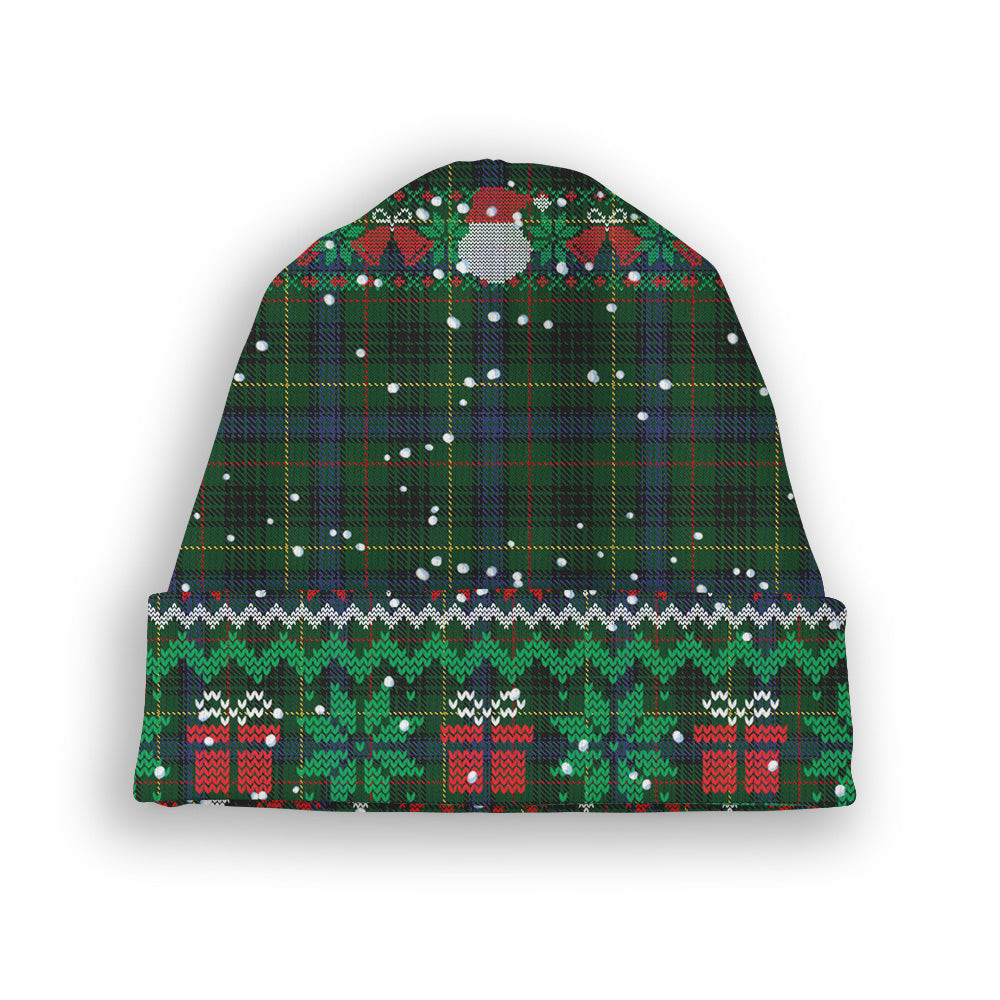 ScotsTee Shop Scottish Stewart Hunting Modern Tartan Plaid Christmas Deer Snowman Snowflake Bell Knit Beanie