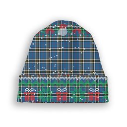 ScotsTee Shop Scottish Thomson Blue Modern Clan Tartan Plaid Christmas Deer Snowman Snowflake Bell Knit Beanie