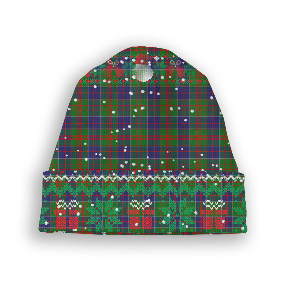 ScotsTee Shop Scottish Stewart of Appin Hunting Modern Tartan Plaid Christmas Deer Snowman Snowflake Bell Knit Beanie