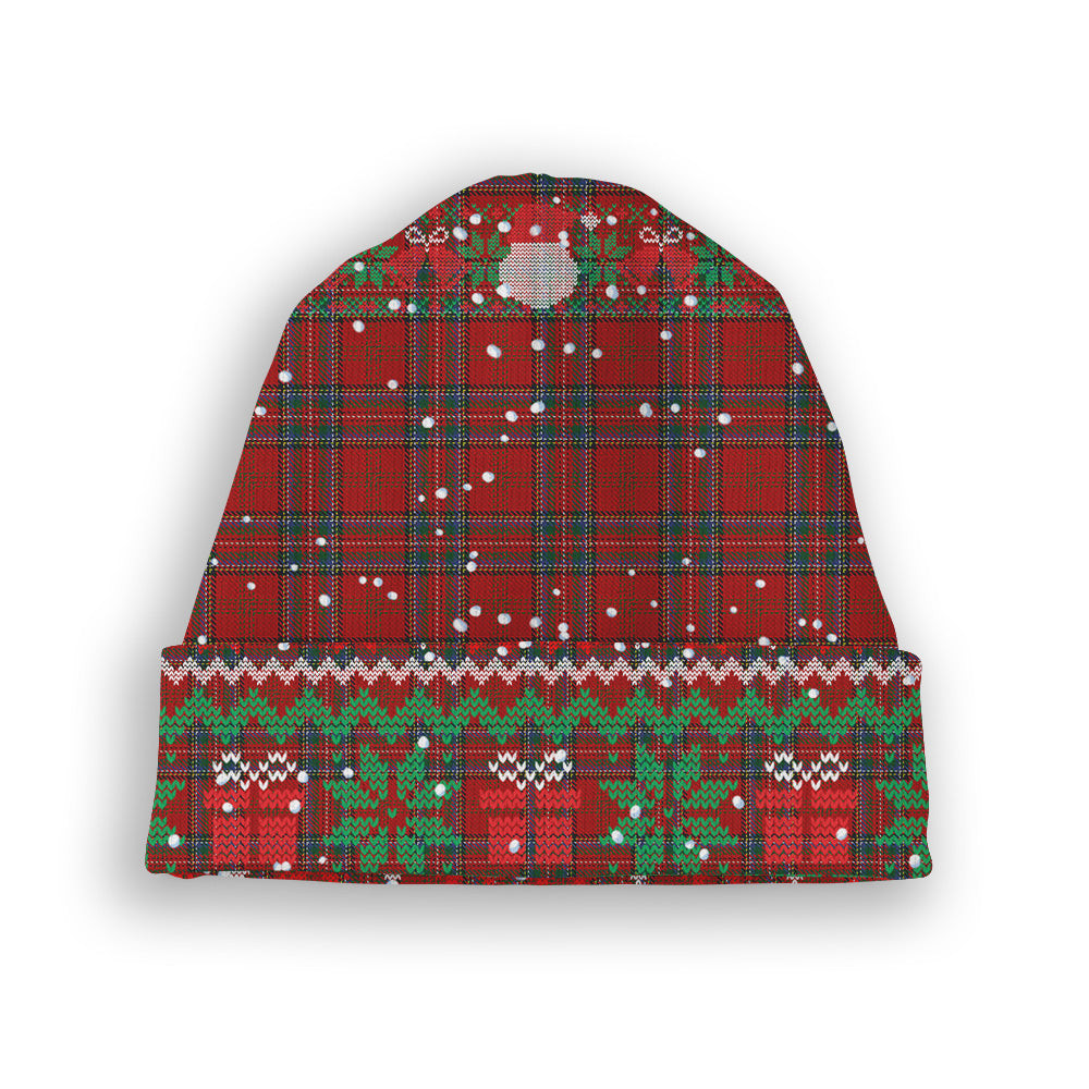 ScotsTee Shop Scottish Stewart of Appin VS Tartan Plaid Christmas Deer Snowman Snowflake Bell Knit Beanie