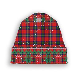 ScotsTee Shop Scottish Ruthven Modern Tartan Plaid Christmas Deer Snowman Snowflake Bell Knit Beanie