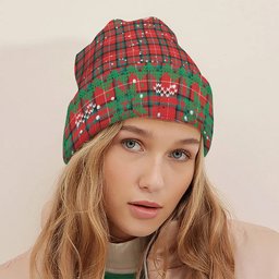 ScotsTee Shop Scottish Stuart of Bute SC Tartan Plaid Christmas Deer Snowman Snowflake Bell Knit Beanie