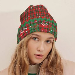 ScotsTee Shop Scottish Spence Modern Tartan Plaid Christmas Deer Snowman Snowflake Bell Knit Beanie