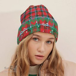 ScotsTee Shop Scottish Sinclair Modern Tartan Plaid Christmas Deer Snowman Snowflake Bell Knit Beanie