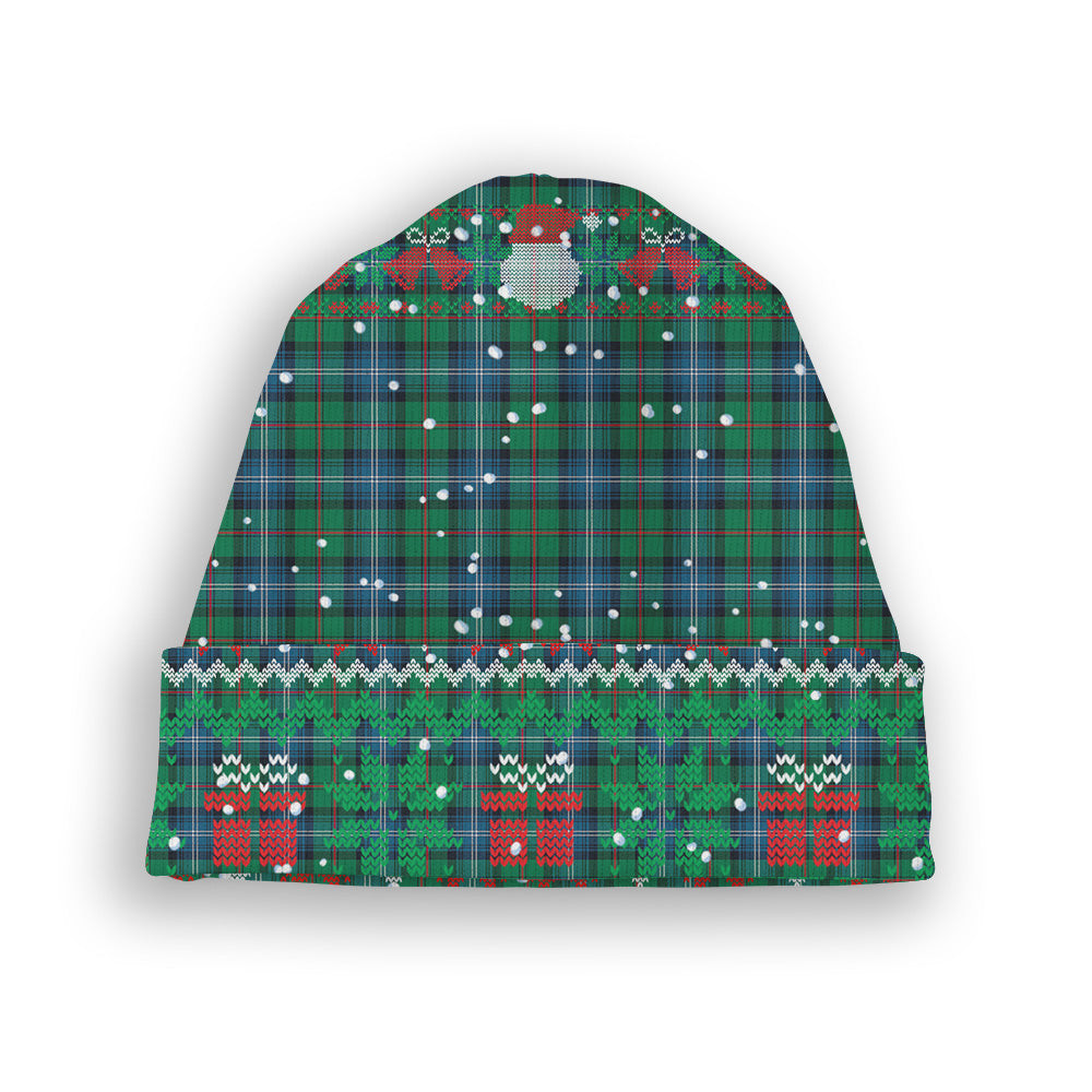 ScotsTee Shop Scottish Urquhart Ancient Tartan Plaid Christmas Deer Snowman Snowflake Bell Knit Beanie