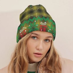 ScotsTee Shop Scottish Yamaguchi Tsutomu Tartan Plaid Christmas Deer Snowman Snowflake Bell Knit Beanie