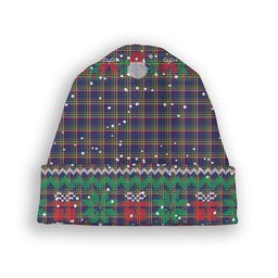 ScotsTee Shop Scottish Yukon (asymmetric) Tartan Plaid Christmas Deer Snowman Snowflake Bell Knit Beanie