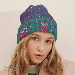 ScotsTee Shop Scottish Yale College, Wrexham Tartan Plaid Christmas Deer Snowman Snowflake Bell Knit Beanie