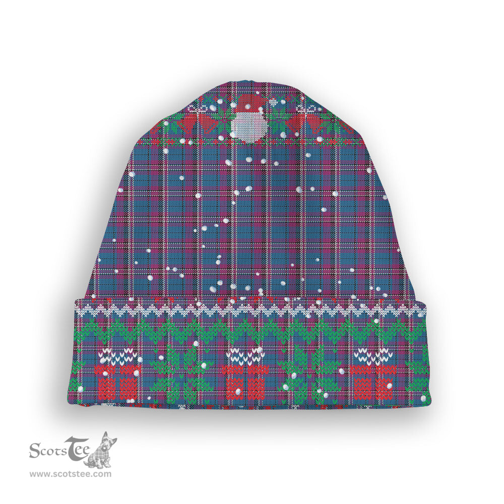ScotsTee Shop Scottish Yale College, Wrexham Tartan Plaid Christmas Deer Snowman Snowflake Bell Knit Beanie