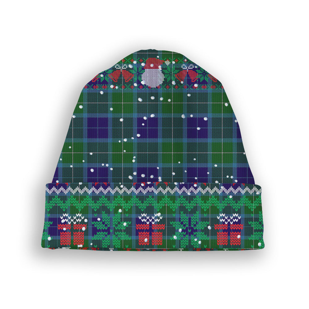 ScotsTee Shop Scottish Wallace Blue Tartan Plaid Christmas Deer Snowman Snowflake Bell Knit Beanie