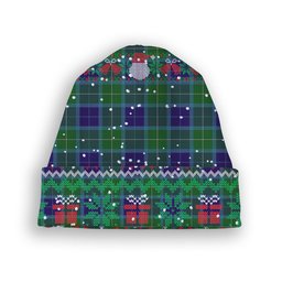 ScotsTee Shop Scottish Wallace Blue Tartan Plaid Christmas Deer Snowman Snowflake Bell Knit Beanie
