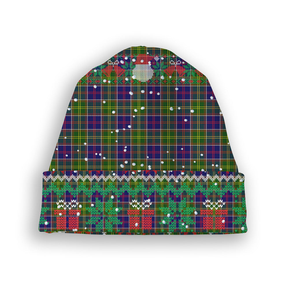 ScotsTee Shop Scottish Whitefoord Tartan Plaid Christmas Deer Snowman Snowflake Bell Knit Beanie