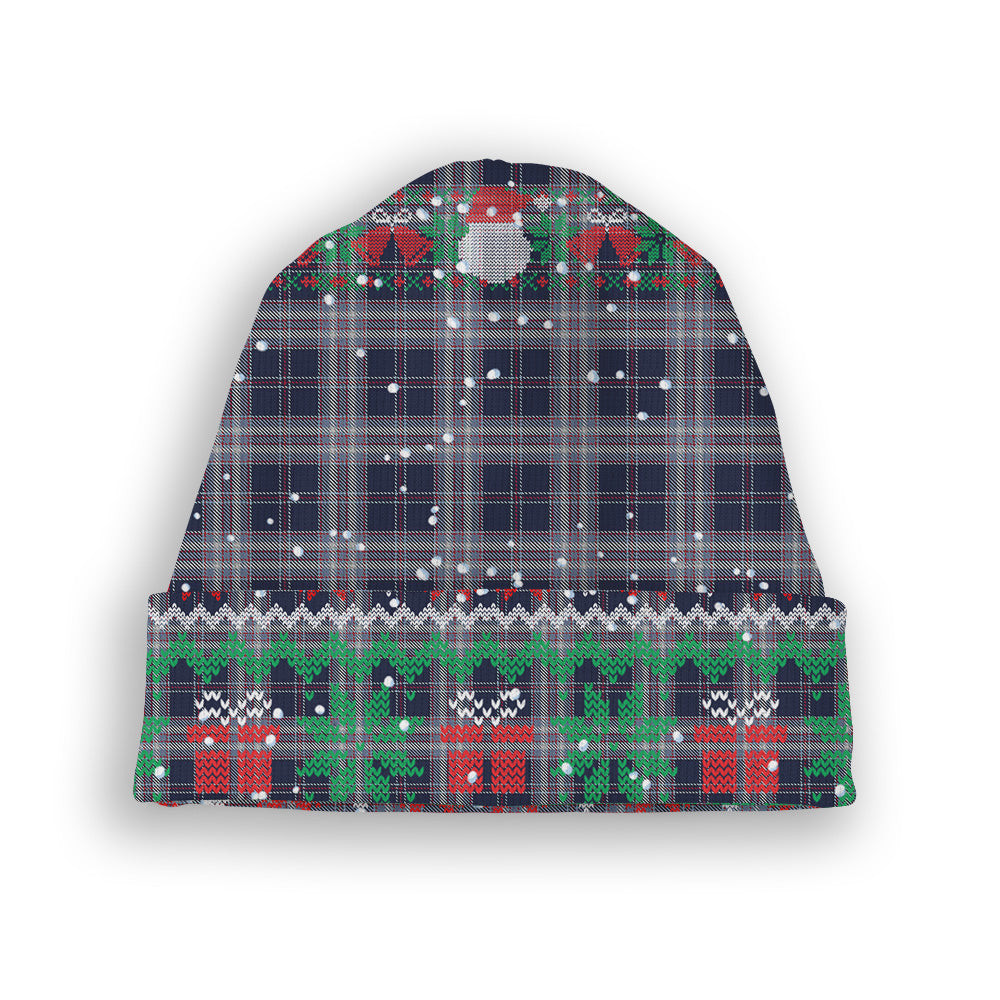 ScotsTee Shop Scottish Yokohama Takashimaya Blue Tartan Plaid Christmas Deer Snowman Snowflake Bell Knit Beanie