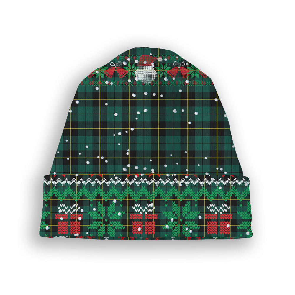 ScotsTee Shop Scottish Wallace Hunting Modern Tartan Plaid Christmas Deer Snowman Snowflake Bell Knit Beanie