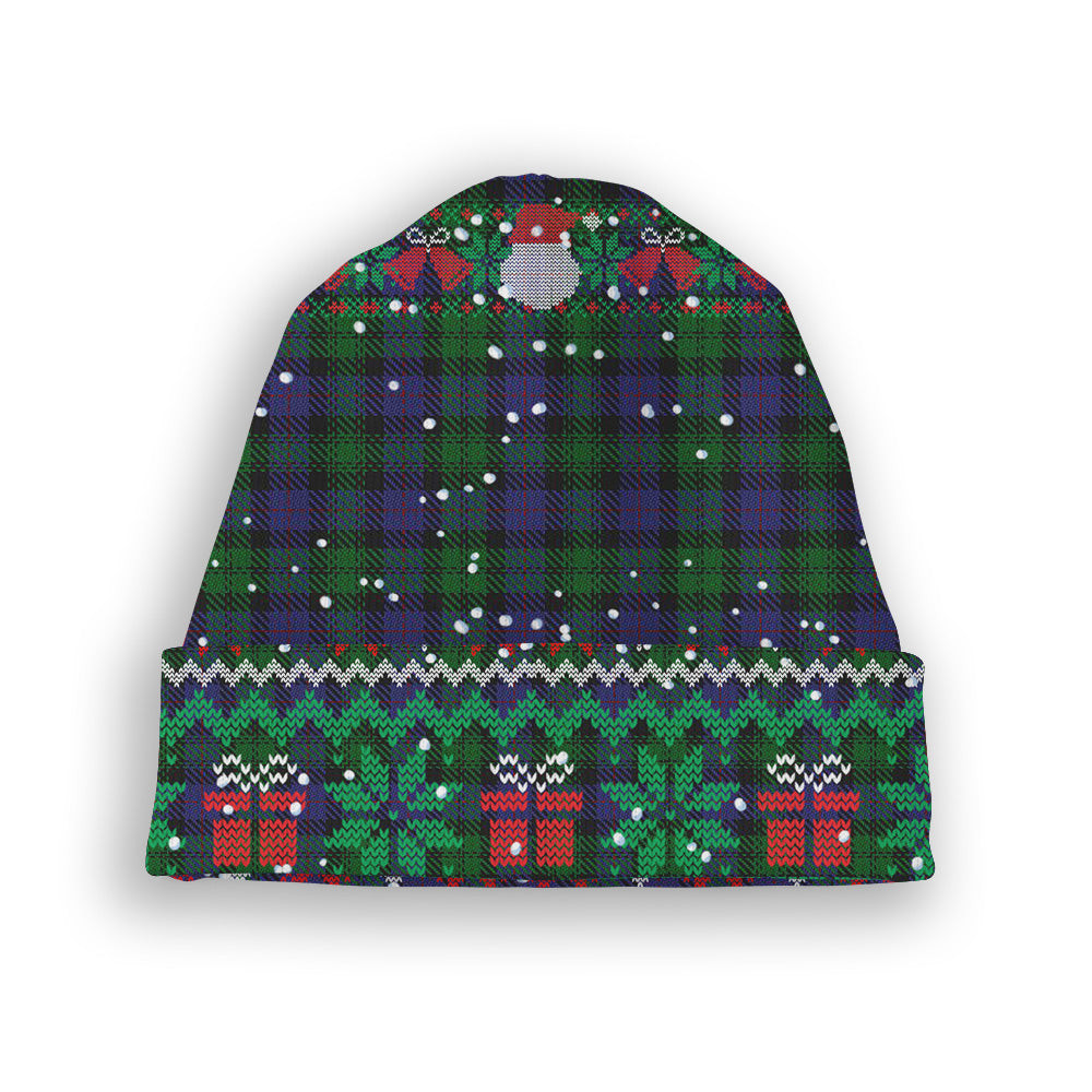 ScotsTee Shop Scottish Urquhart Logan Tartan Plaid Christmas Deer Snowman Snowflake Bell Knit Beanie