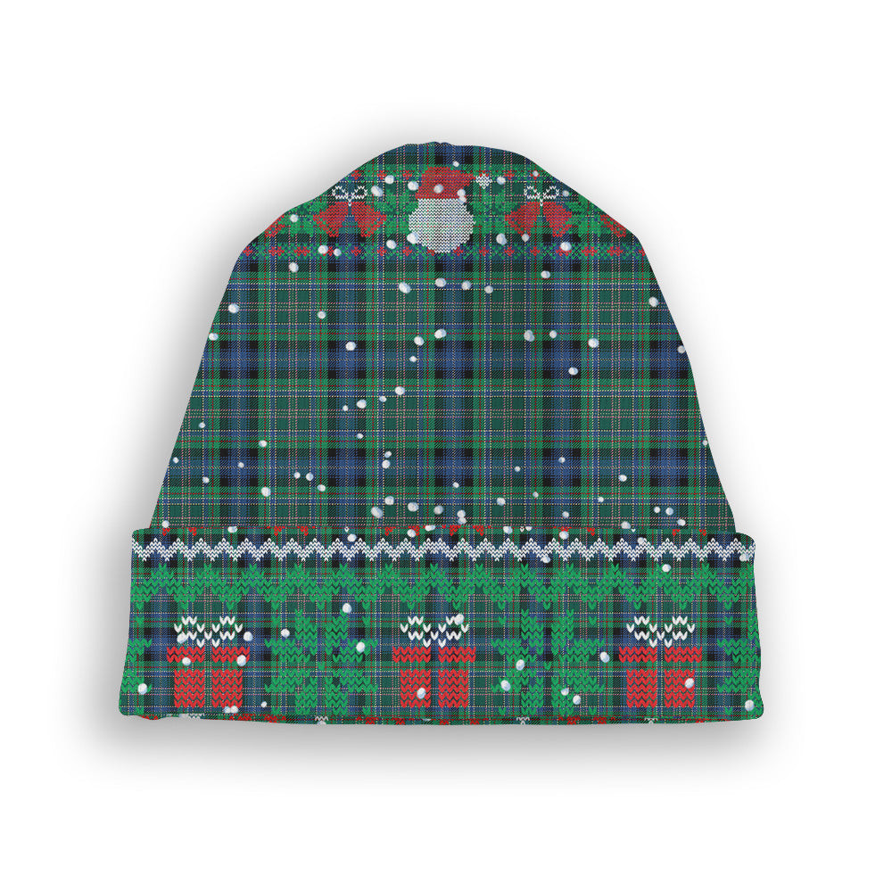 ScotsTee Shop Scottish Young Melvina Modern Tartan Plaid Christmas Deer Snowman Snowflake Bell Knit Beanie