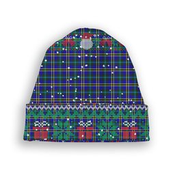 ScotsTee Shop Scottish Weir Modern SC Tartan Plaid Christmas Deer Snowman Snowflake Bell Knit Beanie