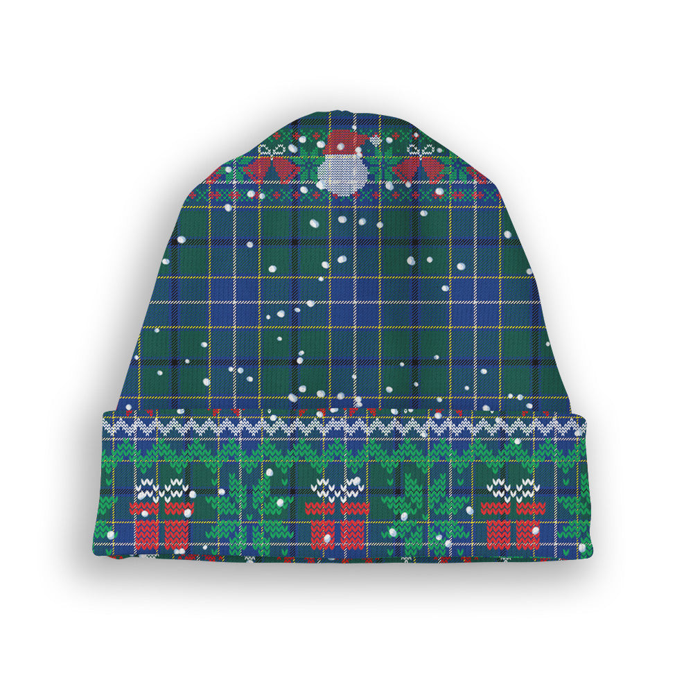 ScotsTee Shop Scottish Wishart Hunting Modern Clan Tartan Plaid Christmas Deer Snowman Snowflake Bell Knit Beanie