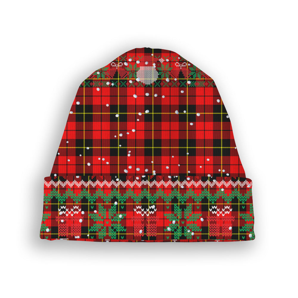 ScotsTee Shop Scottish Wallace Hunting - Red Tartan Plaid Christmas Deer Snowman Snowflake Bell Knit Beanie