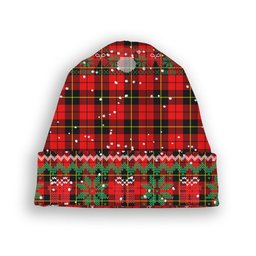 ScotsTee Shop Scottish Wallace Hunting - Red Tartan Plaid Christmas Deer Snowman Snowflake Bell Knit Beanie