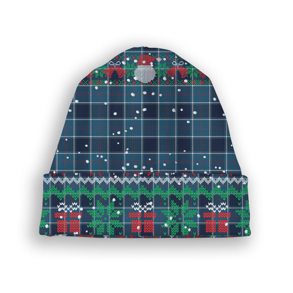 ScotsTee Shop Scottish US Navy Modern Tartan Plaid Christmas Deer Snowman Snowflake Bell Knit Beanie