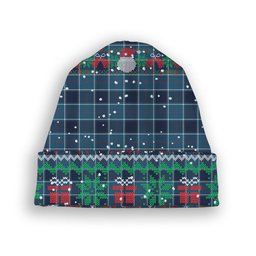 ScotsTee Shop Scottish US Navy Modern Tartan Plaid Christmas Deer Snowman Snowflake Bell Knit Beanie