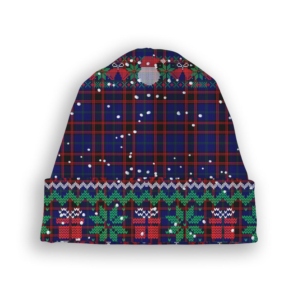 ScotsTee Shop Scottish Wedderburn Tartan Plaid Christmas Deer Snowman Snowflake Bell Knit Beanie
