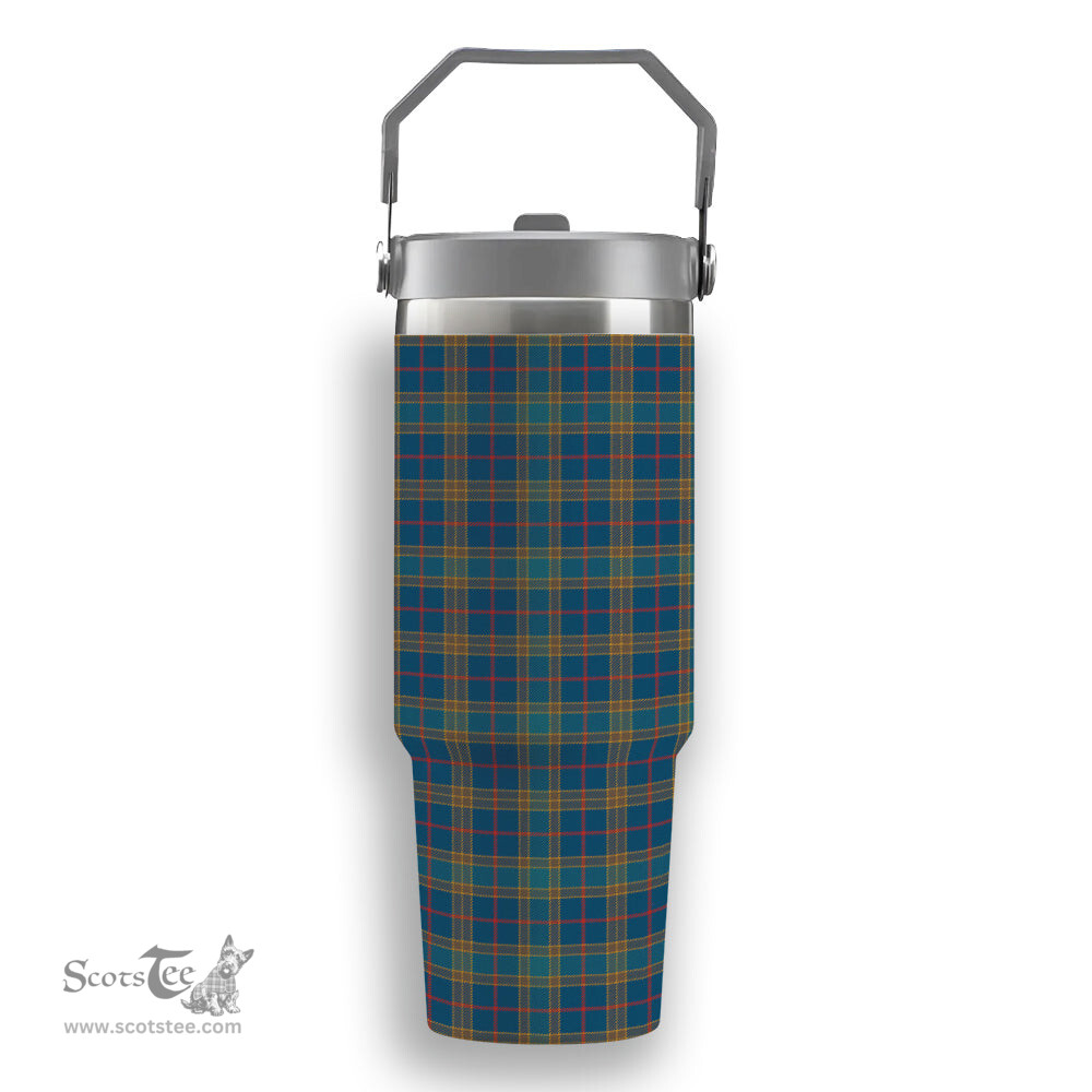 ScotsTee Shop Scottish Balfour Blue  Ancient Tartan Flip Straw Tumbler 20oz 30oz