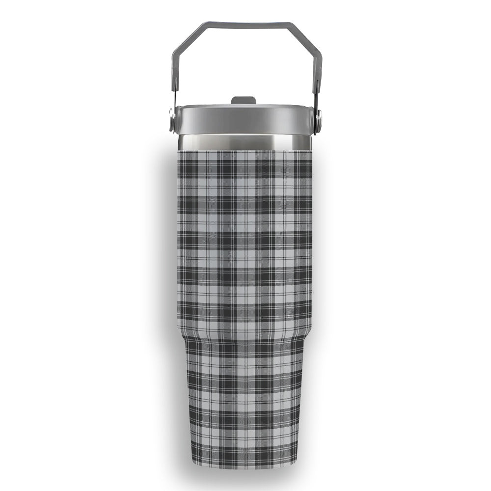 ScotsTee Shop Scottish Douglas Grey Modern Tartan Flip Straw Tumbler 20oz 30oz
