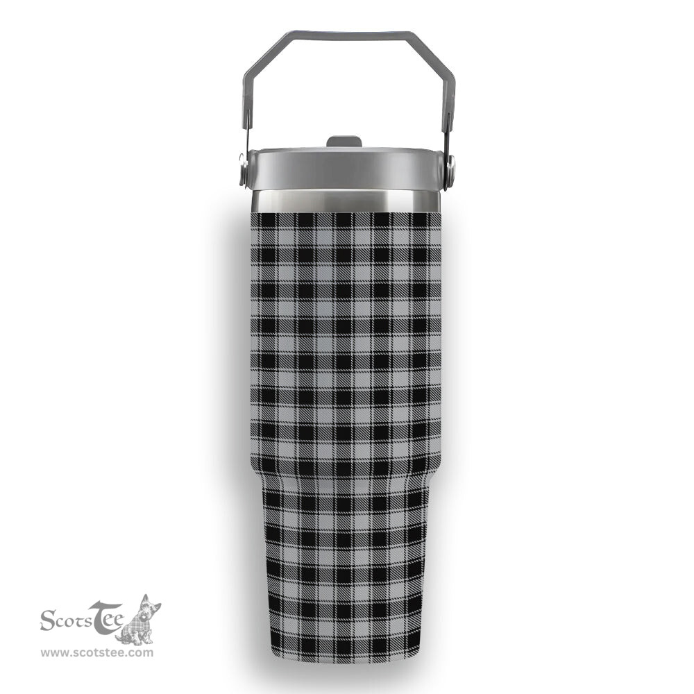 ScotsTee Shop Scottish MacPhee Black and White Tartan Flip Straw Tumbler 20oz 30oz