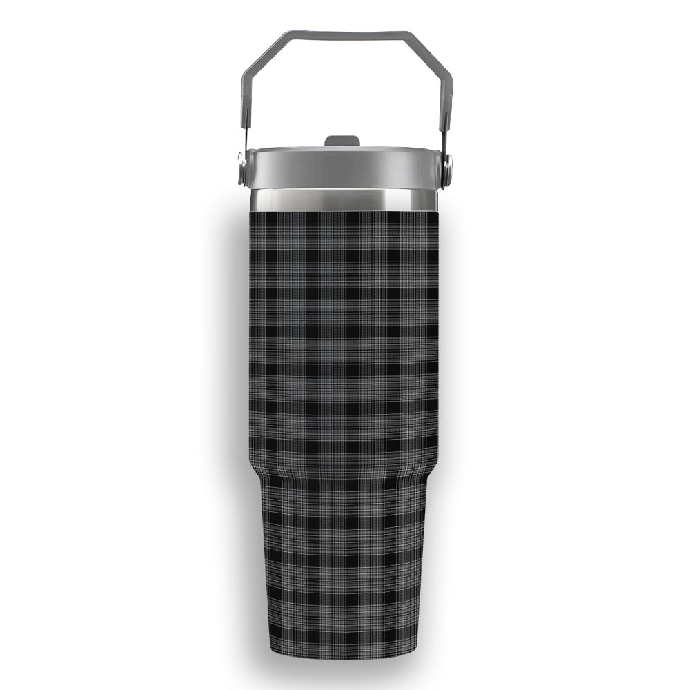ScotsTee Shop Scottish Scott Black and White Tartan Flip Straw Tumbler 20oz 30oz