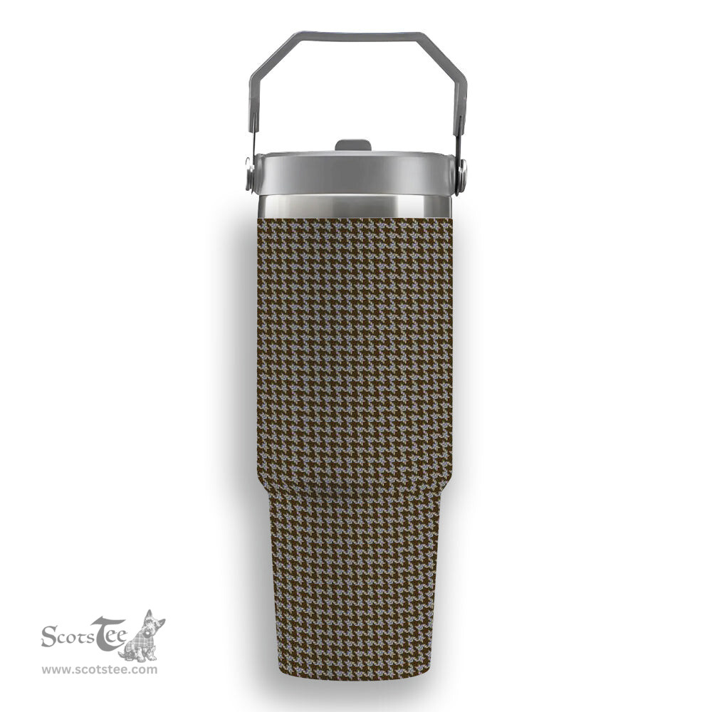 ScotsTee Shop Scottish Shepherd Brown & White Tartan Flip Straw Tumbler 20oz 30oz