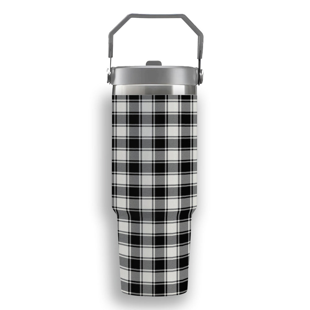 ScotsTee Shop Scottish MacFie Black & White Modern Tartan Flip Straw Tumbler 20oz 30oz