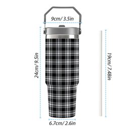 ScotsTee Shop Scottish Menzies Black & White Modern Tartan Flip Straw Tumbler 20oz 30oz