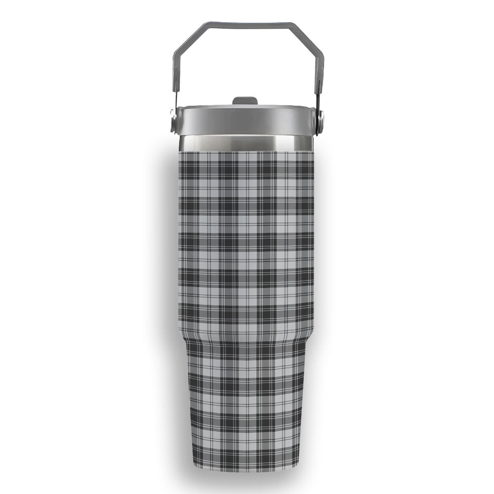 ScotsTee Shop Scottish Sandilands Grey Tartan Flip Straw Tumbler 20oz 30oz