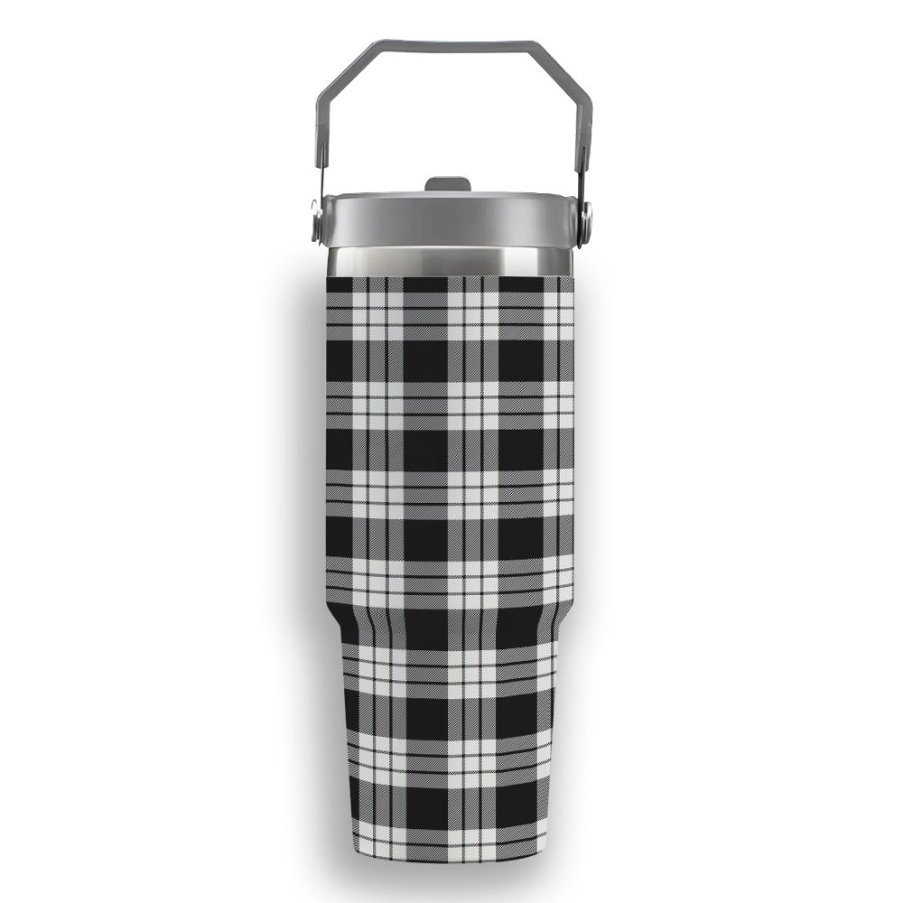 ScotsTee Shop Scottish MacFarlane Black White Tartan Flip Straw Tumbler 20oz 30oz