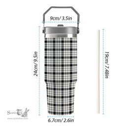 ScotsTee Shop Scottish MacFarlane Black White Modern Tartan Flip Straw Tumbler 20oz 30oz