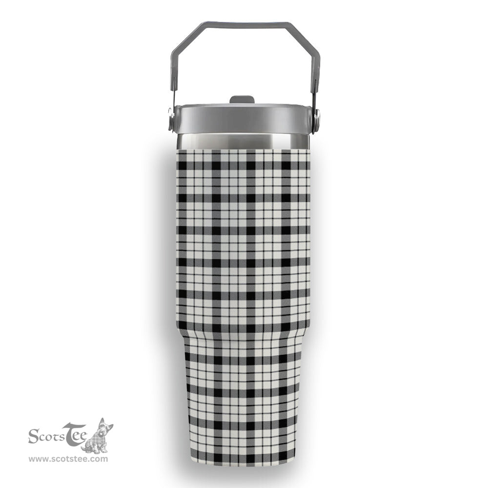 ScotsTee Shop Scottish MacFarlane Black White Modern Tartan Flip Straw Tumbler 20oz 30oz