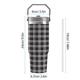 ScotsTee Shop Scottish MacPherson of Cluny Black and White Tartan Flip Straw Tumbler 20oz 30oz