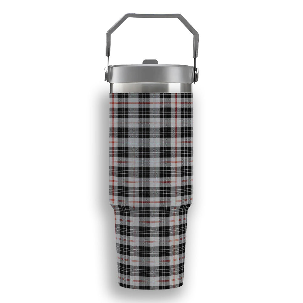 ScotsTee Shop Scottish MacPherson of Cluny Black and White Tartan Flip Straw Tumbler 20oz 30oz