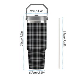 ScotsTee Shop Scottish Stewart Black and White Tartan Flip Straw Tumbler 20oz 30oz