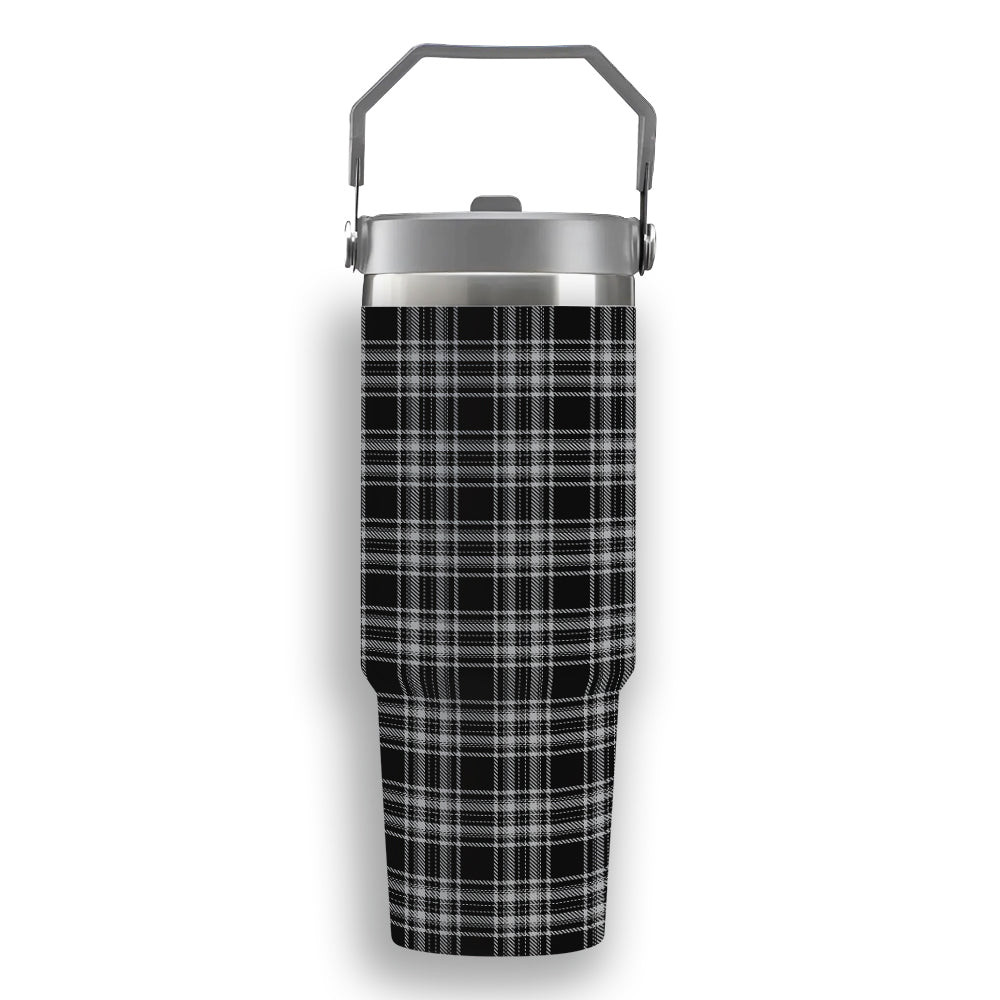 ScotsTee Shop Scottish Stewart Black and White Tartan Flip Straw Tumbler 20oz 30oz